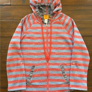 Ruby Rd Striped Hooded Zip Jacket - Coral & Light Blue